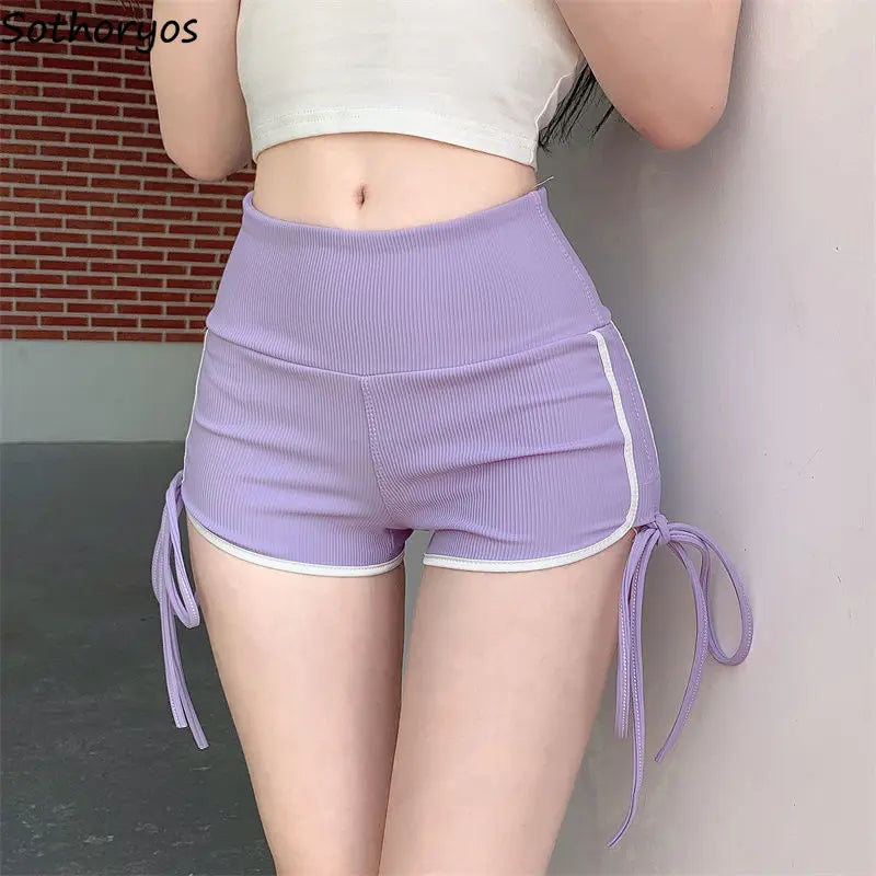 Skinny Shorts Women 5 Colors Bandage Simple Sporty Daily Empire Sexy Korean Style Leisure Stylish Bright Line Decoration Summer